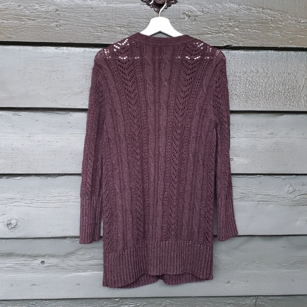 PERUVIAN CONNECTION Alpaca Boyfriend Long Cardigan Sweater Plum sz M Women's - Picture 4 of 9